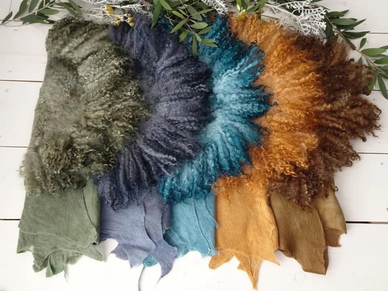 2pc felted set - curly round blanket, deals merino silk felted layer, newborn photography props